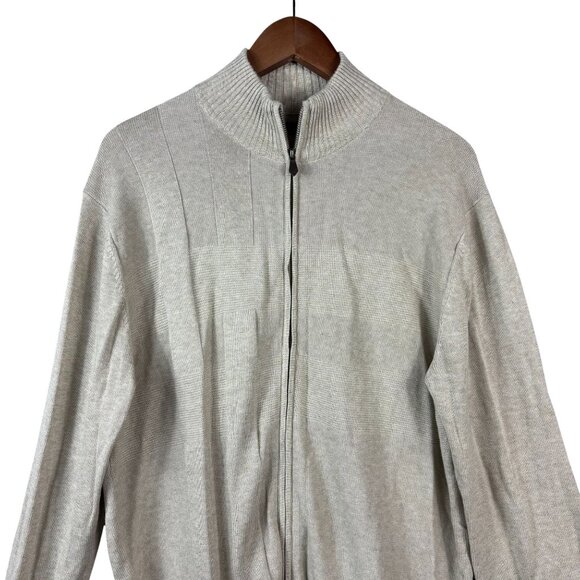 Perry Ellis Full Zip Long Sleeves Beige Sweater Size Large Modern Work Classic - Picture 3 of 9